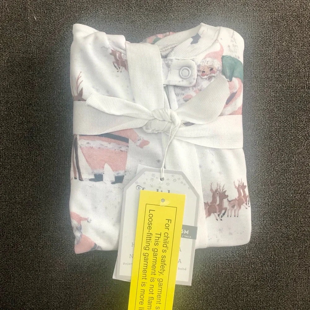 Pottery Barn Blush Heritage Santa Organic Cotton Baby Pajama 3-6 Months